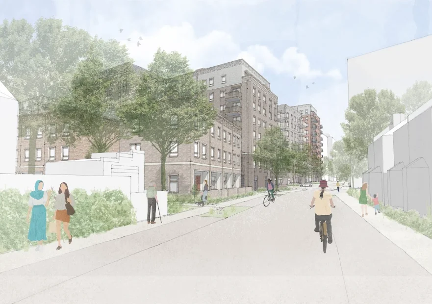 An architect's impression of Phase 2 of the Cambridge Road Estate regeneration in Norbiton.