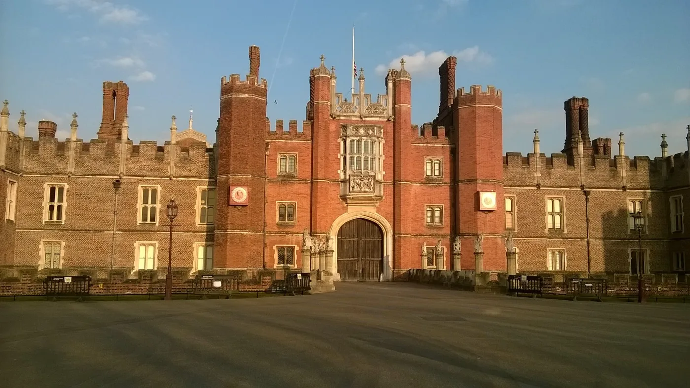 Hampton Court Palace's west front; the seasonal ice rink runs at the palace from 20 November