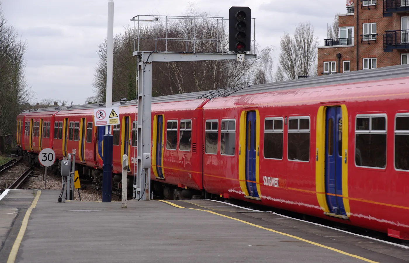 A South West Trains service at Kingston station. The photograph predates the mural
